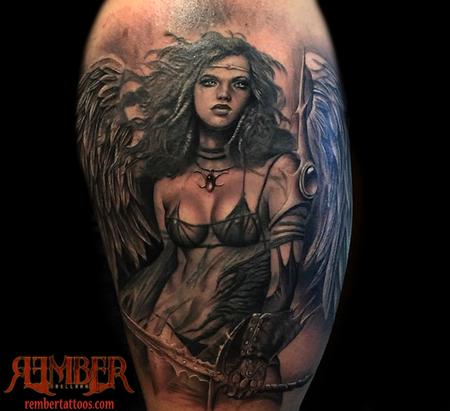 Tattoos - Black and Grey Realism Angel - 104690